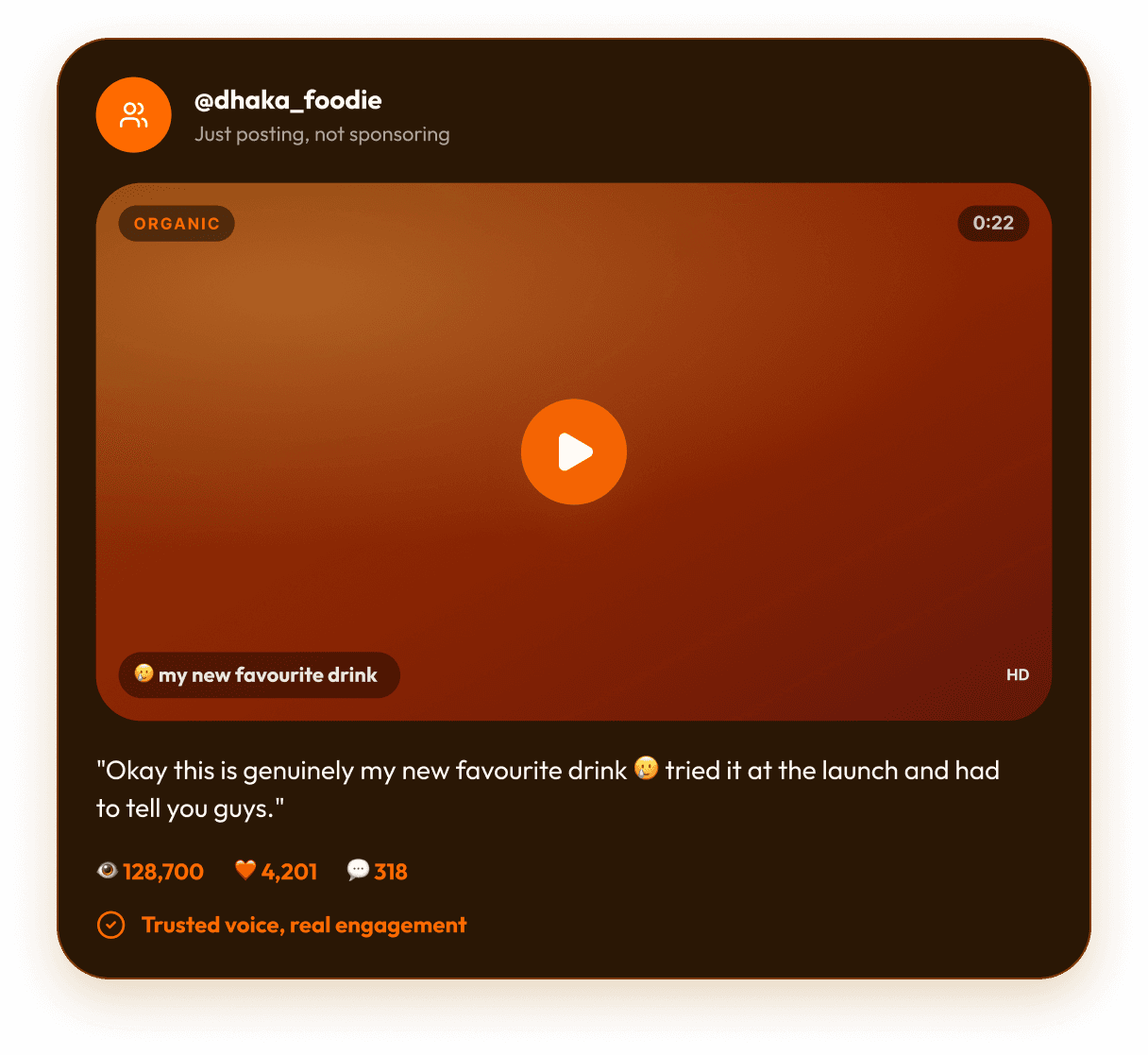 Organic creator post that receives strong views, reactions, comments, and audience trust