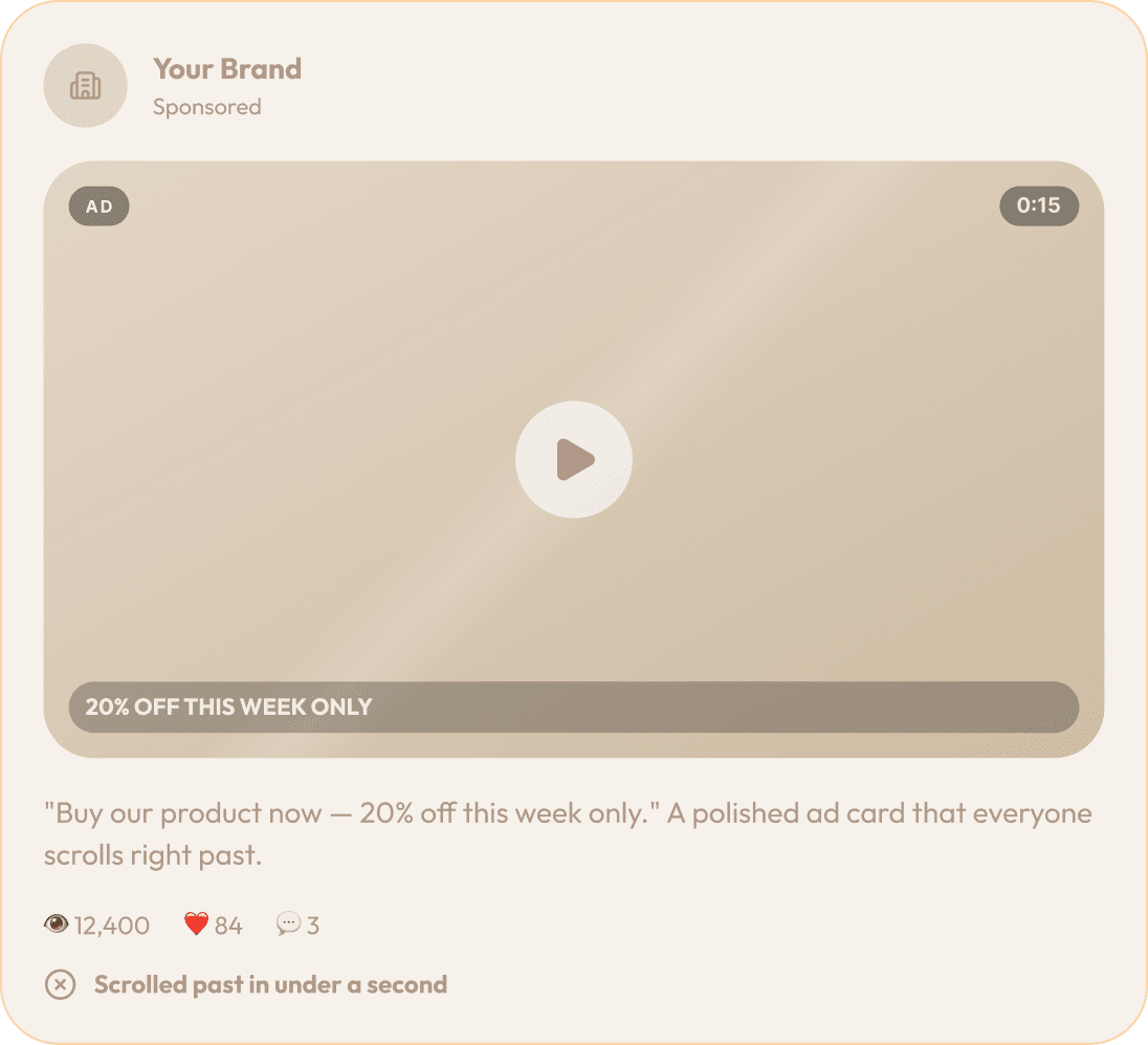 Sponsored brand post that receives limited engagement and is quickly scrolled past